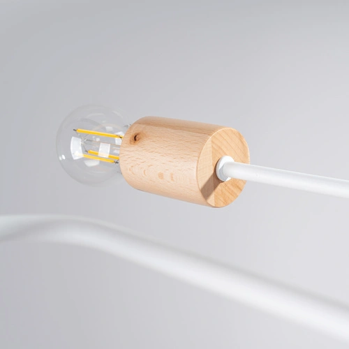 Loftový lustr TIMBO 8 bílý s dřevem do obýváku a jídelny šířka 100 cm