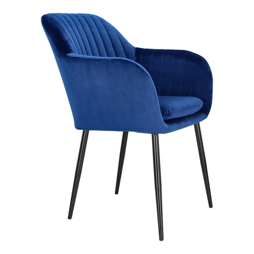 Jídelní židle s područkami, čalouněná modrým sametem, glamour Emilia Actona