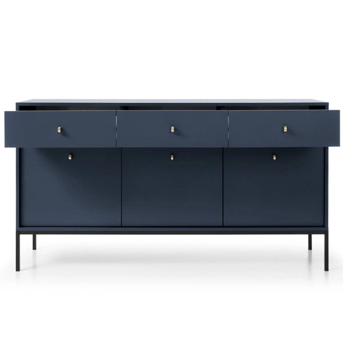 Komoda Evora modrá 154 cm moderní se zásuvkami na nožkách do obýváku Intesi