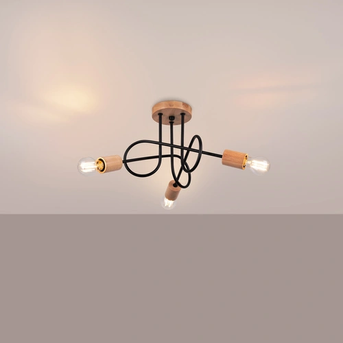 Stropní lustr do obýváku EMBER 3 černý minimalistický s dřevem 3-bodový Sollux Lighting