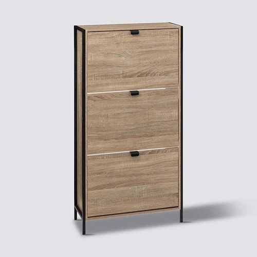 Vysoká loftová botníková skříň Aliaj 3dveřová, přírodní a černá do předsíně 5five