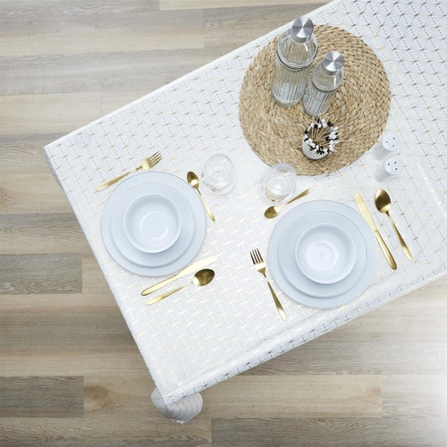 Voděodolný ubrus Geometric Dore bílý zlatý obdélníkový do jídelny glamour 140x250 cm