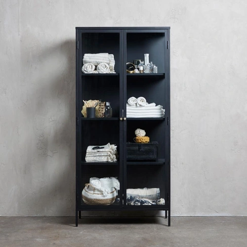 Prosklená loftová vitrína Carmel 190 cm černá do obýváku na alkohol