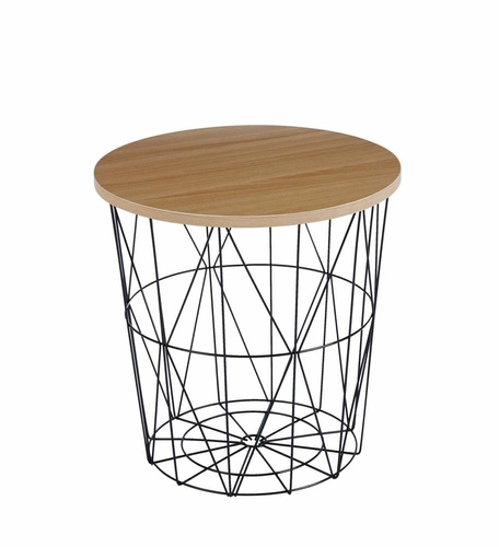 Kulaty konferenční stolek Salvatore 42 cm přírodní dub černý moderní do obýváku Intesi