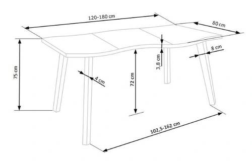 Rozkládací jídelní stůl Sonik, přírodní dub, černé nohy, moderní, 120–180 cm