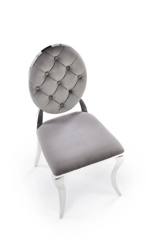 Čalouněná sametová židle Royale šedá glamour do jídelny se stříbrnými nohami Intesi