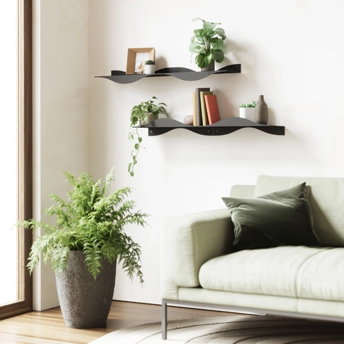 Sada 2 moderních černých kovových nástěnných polic Surf do obýváku Umbra