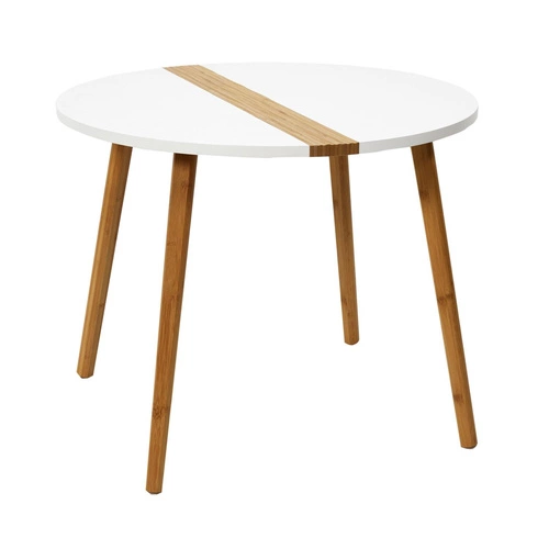 Sada 2 kulatých konferenčních stolků Paraiba bílý dřevěný skandinávský do obýváku 2v1