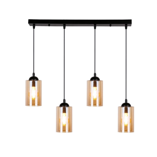 Závěsná lampa Bistro černá 4x40W E27 stínítko hnědé