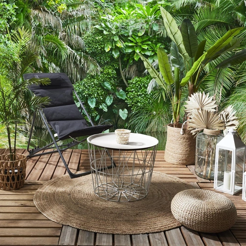 Kulatý konferenční stolek Awinion tmavě béžový kovový s úložným prostorem loftový do obýváku 52,5 cm