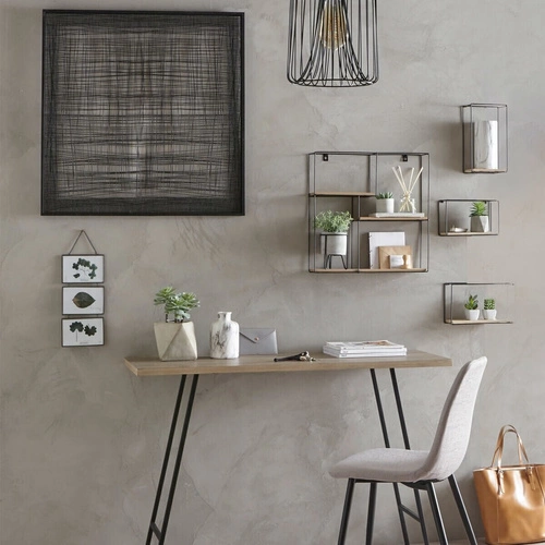 Sada 4 nástěnných polic Ally černé/přírodní industriální do kuchyně a na knihy Atmosphera