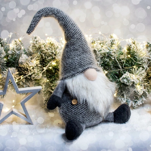 Šedý kostkovaný trpaslík sedící 46cm    