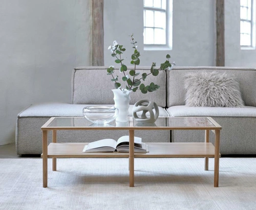 Konferenční stolek Elba 60x120 obdélníkový skleněný dubový do obýváku