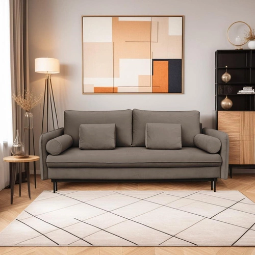 Rozkládací pohovka s úložným prostorem Diana, 3místná, skandinávský styl, béžová, do obýváku, s funkcí spaní