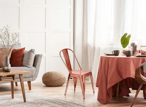 Kovová židle Paris měděná do jídelny a kuchyně ve stylu loft inspirovaná Tolix D2.DESIGN