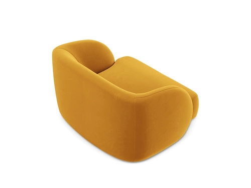 Relaxační křeslo Miley žlutý samet do obýváku moderní s područkami příjemný na dotek