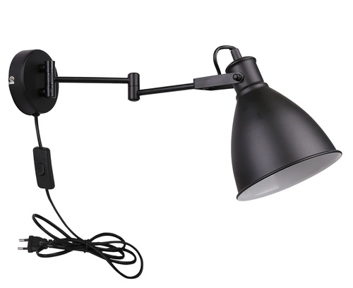 Moderní nástěnné svítidlo Espera černý kov s vypínačem do ložnice a obýváku 45,6 cm