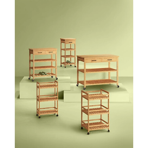 Dřevěný kuchyňský vozík Linha 3patrový na kolečkách boho do koupelny a kuchyně 5five