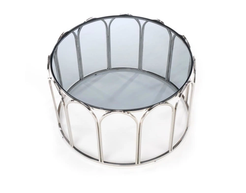 Kulatý skleněný konferenční stolek glamour Viola kouřový chrom 81 cm do obýváku Intesi