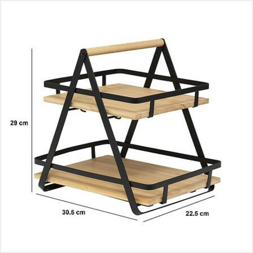 Bambusová dvoupatrová kuchyňská police s držadlem černá moderní 5five