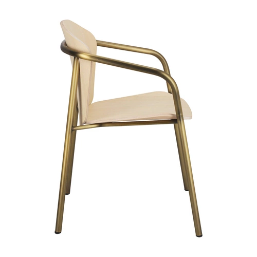 Jídelní židle Finn dřevěná s područkami na zlatých nohách moderní SCAB Design