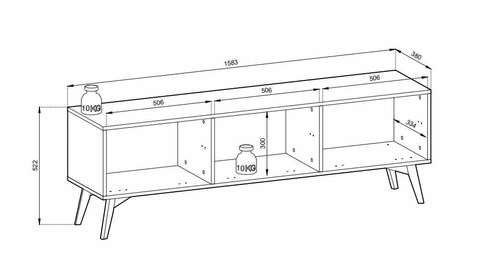 Dřevěná TV komoda Sage 160 cm stojací do obýváku v boho glamour stylu s chevronovým vzorem