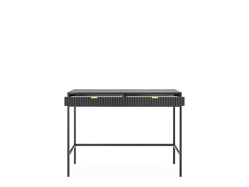 Moderní toaletní stolek Delicious černý s drážkovanými zásuvkami a zlatými nohami do ložnice