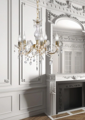 Křišťálový lustr Maria Teresa zlatý, 5ramenný, do obýváku a ložnice, nastavitelný