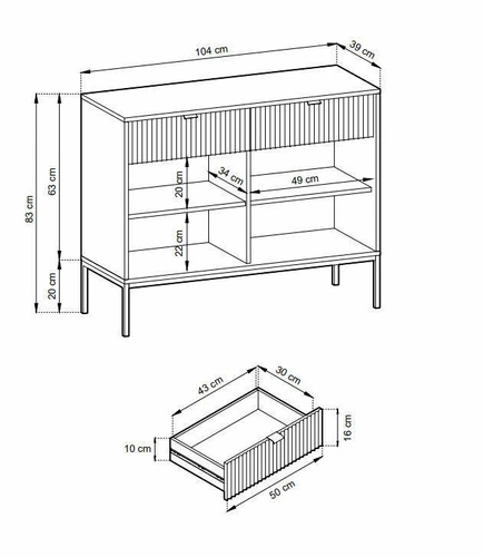 Černá rýhovaná komoda se zlatými nohami a zásuvkami 104 cm do obýváku Intesi