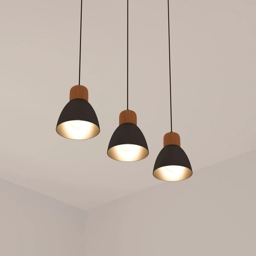 Závěsné svítidlo Desy industriální černé a dřevěné, nastavitelné nad stůl nebo do obýváku Atmosphera