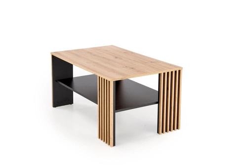 Konferenční stolek Kirsten obdélníkový dub artisan a černý s policí moderní do obýváku 110x65 cm