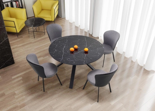 Rozkládací kulatý jídelní stůl Werro černý mramor moderní glamour 130–180 cm