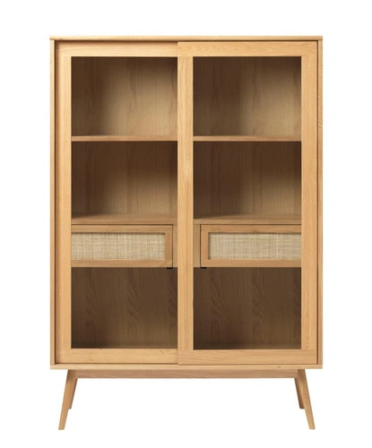 Vitrína Barrali 160 cm přírodní dub skleněná dřevěná do obýváku