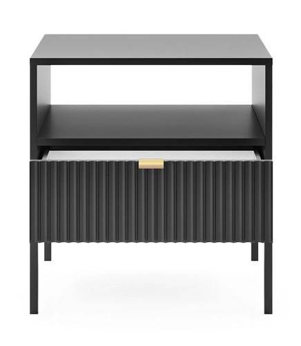 Černý noční stolek s drážkováním a zásuvkou 54 cm glamour na vysokých nohách Intesi Delicious