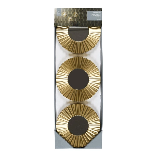 Sada 3 kulatých dekorativních zrcadel Origami ve zlatém rámu do obýváku a předsíně