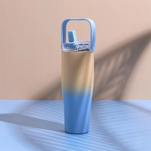 Termohrnek New York Intesi 900ml kovový moderní žluto-modrý na kávu s sebou