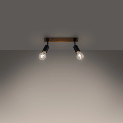 Stropní svítidlo ZUCA 2 černé moderní kovové s dřevem do obývacího pokoje SOLLUX LIGHTING