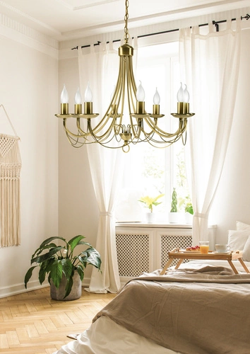 Závěsný lustr glamour Muza patina 8-ramenný kovový do obýváku a ložnice 60 cm