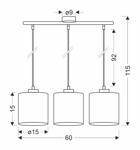 Patti závěsné svítidlo černé 3x60 E27 stínidlo válec 15x15 pletená zelená