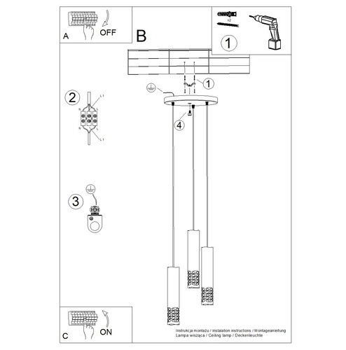 Moderní bílý závěsný lustr LIRO 3P do obýváku a kuchyně kovový 3bodový