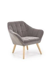 Skandinávské sametové křeslo Kalmen šedé na dřevěných nohách do obýváku