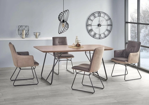 Jídelní stůl loftový Linked 180 cm černý s přírodní dubovou deskou Intesi pevný