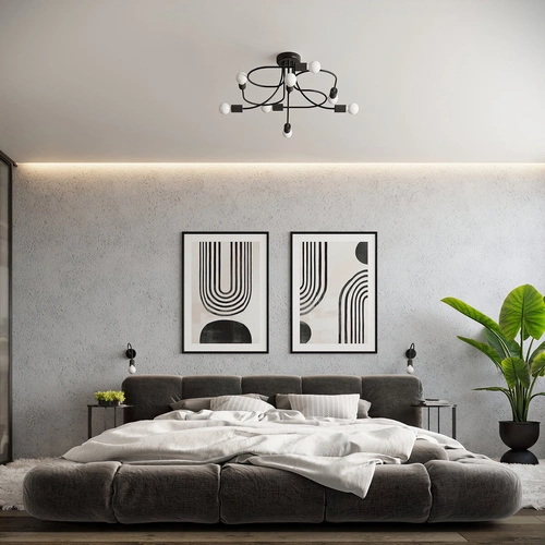 Lustr lustrální LEVAR 8 černý do obýváku a jídelny kovový 58 cm stropní