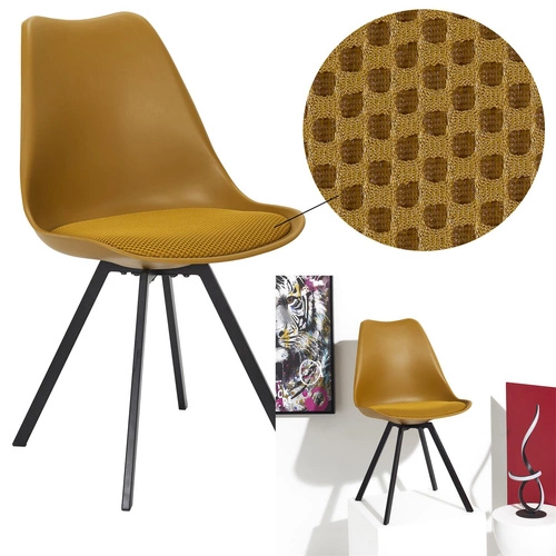 Čalouněná žlutá židle Atom Intesi do jídelny a obýváku, moderní na kovových nohách