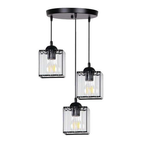 Glassia závěsná lampa deska černá 3x40 E27 stínidlo černé+čiré krystaly