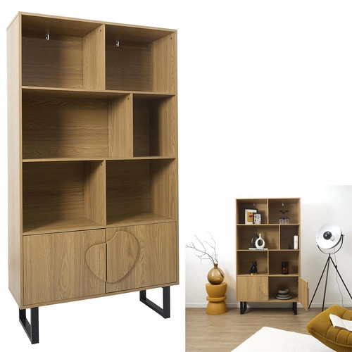 Knihovna Calypso přírodní loftová se skříňkou a policemi do obýváku Intesi 180x100 cm