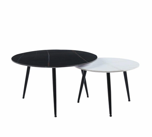 Sada 2 kulatých mramorových konferenčních stolků Tifa do obýváku moderní loft 80 a 60 cm