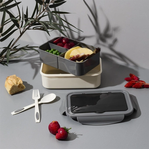 Lunchbox Intesi Single šedý s nádobou 2,5 l a příbory do práce nebo školy, moderní