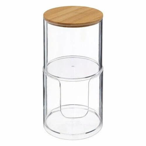 Selena organizér na vatové tampony a tyčinky do koupelny průhledný s bambusovým víčkem 5five