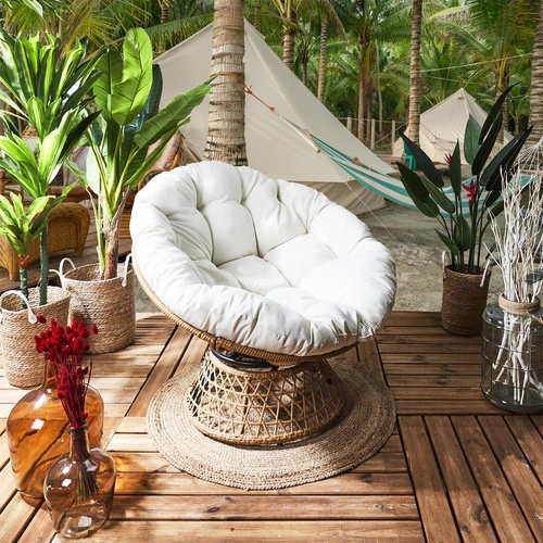 Zahradní otočné křeslo Cancun bílé boho s polštářem na terasu